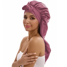 ZTZI Extra Long Satin Bonnet For Braids, Adjustable Tie Silk Sleep Cap For Dreadlocks, Wide Band Hair Wrap For Long Curly Hair, Night Hair Protection Bonnet, Solid Color Cute Polyester Bonnet For Home Use All Seasons,Summer,Beach,Hat,Holiday,Travel - LM Bow 9008 - View 24