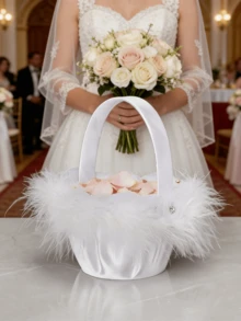 3 chiếc giỏ hoa kiểu phương Tây bằng ren satin trắng cho bé gái dự tiệc cưới. - giỏ hoa - Xem 4