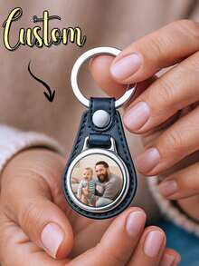 1 pieza Portafotos de cuero personalizado, recuerdo del Día del Padre, regalo para nuevo papá, llavero con foto personalizada, 1 pieza Llavero personalizado de cuero sintético, adecuado para otoño, regalos festivos, moda de invierno, regalo de Navidad - Multicolor - Ver 2