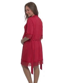 Kit Baby Doll com Sutiã Amamentação de Abotoar Abre Fácil + Robe Hobby Confortável para Gestante Saída de Maternidade e Pós Parto - Vermelho - Visão 3