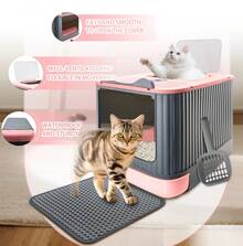 Upgraded Fully Enclosed Cat Litter Box With Lid, Covered Cat Box Enclosure, Anti-Splashing Easy To Clean Kitty Litter Boxes With Drawer, 3 Modes Can Use From Kitten To AdultDual Entry Enclosed Cat Litter Box, Pink & Gray Hooded Litter Box With Drawer, Odor Isolation & Anti-Splashing For Large Cats & Multi-Cat Households Top & Front Entry Hooded Cat Litter Box, Easy To Clean Drawer Design For Big Cats Covered Cat Litter Box With Odor Control, Dual Access & Anti-Tracking Pedal, Ideal For Indoor Cats & Small Spaces - one-size - View 2