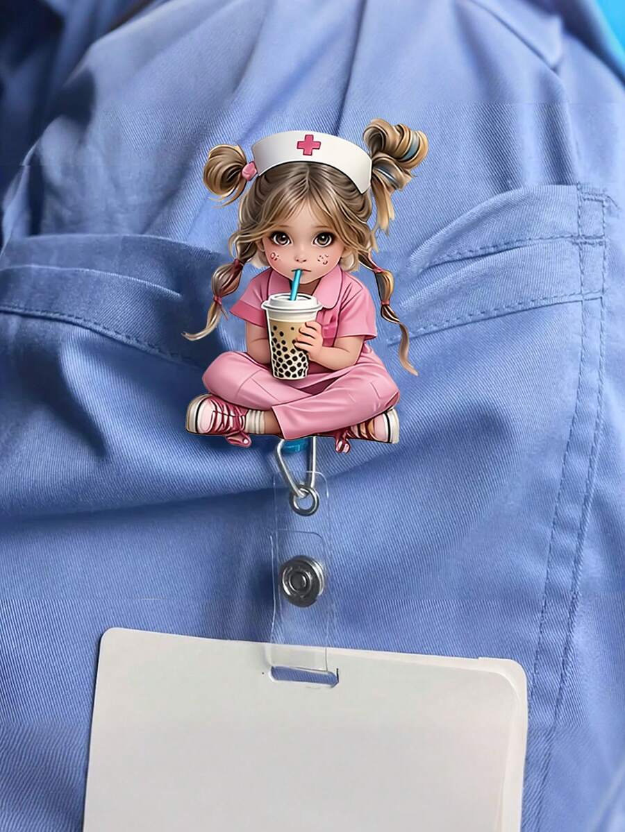 2D 壓克力護士女孩識別證套 - 可伸縮識別證夾,適用於醫學生和護理師 - PMMA 材質職場識別證夾 | 趣味設計 | 壓克力護士配件 開學教師禮物 - 彩色 - 查看 1