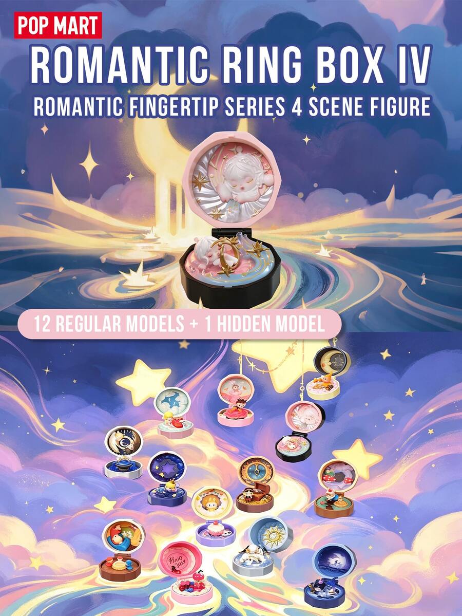 POP MART Romantic Fingertips Series 4 Scene Figure Blind Box Toy Decor Gift,Labubu Display Blind Box,Skullpanda Statue Decor Gift,Molly Zsiga Character Model Figure Blind Box Toy Display,Back To School Gift,Birthday Christmas Mystery Box Gift