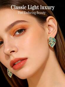 Bông tai hình lá tre lưng rùa dành cho nữ - Mạ vàng 18K, men xanh tinh tế, trang sức thực vật nhiệt đới ít gây kích ứng, phù hợp với tai nhạy cảm, món quà mùa hè phong cách bohemian dễ thương, quà tặng Ngày của Mẹ, quà tặng lễ Phục Sinh được ưa chuộng. - Nhiều màu - Xem 4