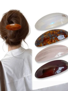 1/2/3/5pcs French Elegant Hair Clips, Oval Spring Clamps For Bun, Ponytail, Top Knot - Multicolor - View 10