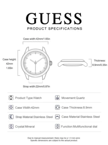 Guess Đồng hồ nữ Quartz, máy quartz, dây đeo bằng thép không gỉ, vỏ bằng thép không gỉ, chống nước, thích hợp đeo hàng ngày và trong các dịp đặc biệt. Mã sản phẩm: GW0265G17 - Bạc - Xem 7