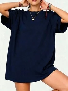 Women's Round Neck Short Sleeve Oversize Fit T-Shirt For Spring/Summer-Unisex Loose - Fit Comfortable Vintage Street - Style Cotton T - Shirt Top-Summer Casual Vintage Cotton Printed T-Shirts For Couples - 藏蓝色 - 查看 15