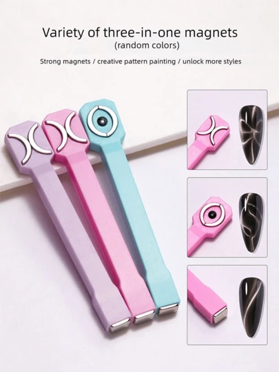 7/6/3/1 Pcs Set, 3-In-1 Magnetic Nail Art Tool: One Multifunctional High-Strength Magnetic Stick, Designed Specifically For Creating Captivating "Cat Eye" Nail Art. This Versatile Tool Works Perfectly With Magnetic Gel Nail Polish, Easy To Operate, Instantly Forms Patterns, Effortlessly Achieves Professional-Level Nail Art, Suitable For Professional Nail Salons And DIY Enthusiasts.