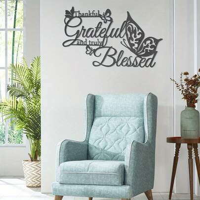 Tranh treo tường acrylic đen trang trí hình bướm và câu nói truyền cảm hứng - "Lòng biết ơn, sự trân trọng và hạnh phúc đích thực" - Tác phẩm điêu khắc chữ cái trang nhã, thích hợp để trang trí phòng ngủ, phòng khách, nhà bếp.
