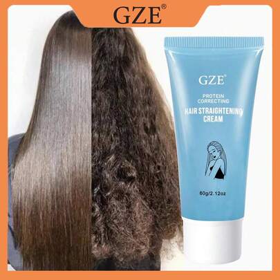 GZE Protein Straightening Cream, Smooths And Straightens Fragile Hair, Strengthens Damaged Hair, Non-Pulling, Suitable For Curly And Frizzy Hair