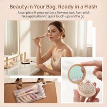 Bộ 9 cọ và lược trang điểm cầm tay, cọ trang điểm sợi tổng hợp chất lượng cao + lược tròn mini gấp gọn, kiểu dáng Macaron tối giản màu nude, kèm túi đựng trong suốt, thích hợp cho trang điểm hàng ngày và du lịch. - Nhiều màu - Xem 2