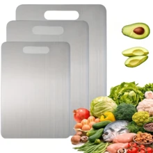 1pc/3pcs ShipmentStainless Steel Cutting Board - Double-Sided Heavy-Duty Safety Chopping Board With Rounded Edges And Non-Slip Base Design, Large 201 Stainless Steel Kitchen Cutting Board For Home And Restaurant Use, Dishwasher , Hygienic And Easy - Multicolor - View 13