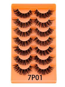 Bộ 7 miếng mi giả 3D ngắn, chất liệu lông chồn, kiểu Nga DD Curl, làm thủ công, tự nhiên, mềm mại và dày dặn, mi giả nguyên dải, bán sỉ mỹ phẩm trang điểm mắt. - màu đen - Xem 7