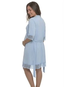 Baby Doll Kit With Easy-Open Button Nursing Bra + Comfortable Robe For Maternity, Hospital Outfit, And Postpartum Wear - Baby Blue - View 3