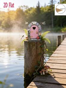 2pcs Wooden Craft Miniature Garden Decor, Creative Fairy Door Ornament, Home Atmosphere Decoration - Garden Decor - A - View 5