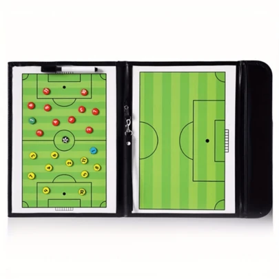 Bộ bảng chiến thuật bóng đá, bìa da PU, bảng chiến thuật từ tính có thể xóa kèm sổ tay, bìa da PU bền chắc, các mảnh từ tính được gắn chắc chắn, bề mặt bảng trắng có thể tái sử dụng, kèm sổ tay, được thiết kế cho huấn luyện viên và đội trưởng bóng đá, phù hợp cho việc chuẩn bị trước trận đấu, giải thích chiến thuật, huấn luyện cầu thủ, nhỏ gọn và dễ mang theo.