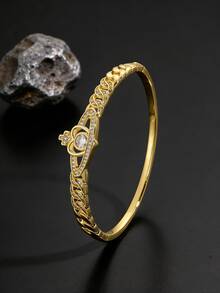 Camhanno 1pc - Commuter Versatile Gold Snake Bone Copper Bracelet, Full Zirconia Inlaid Charm Bracelet, Exquisite Daily Commuter Handpiece - Gold - View 7