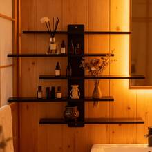 Rak Display Gantung Dinding yang Dapat Diatur, Desain 5 Tingkat, Rak Penyimpanan Dekorasi Rumah Modern untuk Kamar Mandi, Kamar Tidur, Ruang Tamu, Kantor - Cocok untuk Kosmetik, Figur, Boneka, Patung, dan Mainan, Menggabungkan Estetika dan Fungsionalitas! - Hitam, putih, cokelat, dan abu-abu - View 5