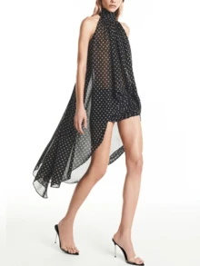 Womens Halter Neck Long Tops Summer Fashionable Dot Print Backless Going Out Vest - Black - View 4