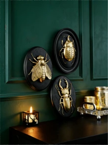 1pc Gold Beetle Series Decorative Hanging Ornament, Black Oval Frame, Beetle Shaped ABS Resin Handmade Wall Decor, Suitable For Insect Enthusiasts, Insect Museums, Theme Parties, Home Wall Decor, Christmas Decoration, Christmas Home Gifts, Christmas Ornaments - Multicolor - View 2
