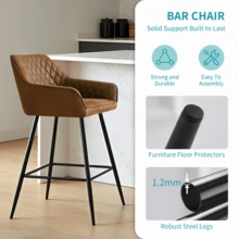 ZOONFA Upholstered Brown Suede High Bar Chair With Armrest & Backrest, Breakfast Kitchen Stool For Counter Island Bar - suede brown - 查看 3