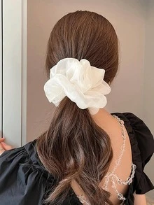 1pc Large Mesh Hair Scrunchie - Beige - View 1