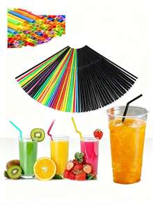 Ống hút nhựa dẻo Gorsmoon 100/200 chiếc, màu đen, dùng để uống cocktail. - Xem 10