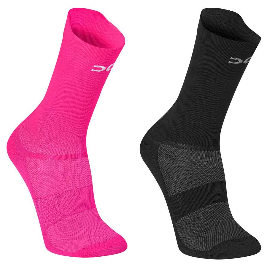 Adult Polyamide Running Socks With 3D Cuff, Breathable, Thermal Comfort, High Performance, Spinning, Cycling - Black + Pink - View 1