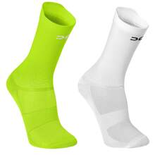 Adult Polyamide Running Socks With 3D Cuff, Breathable, Thermal Comfort, High Performance, Spinning, Cycling - White + Yellow - View 1