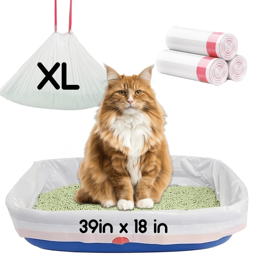 Forros para caja de arena para gatos - Jumbo 39x18 pulgadas, 30 unidades | Forros para caja de arena para gatos extra gruesos y resistentes a rasgaduras | Bolsas para caja de arena resistentes con cordón para una limpieza fácil, sin perfume - Ver 1