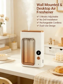 Rechargeable Wall-Mounted Air Freshener, 7-Level Adjustable Wireless Automatic Fragrance Diffuser, Cordless Wall-Mounted Aromatherapy Diffuser, Portable Desktop Aroma Humidifier, Suitable For Home, Bathroom, Toilet - Trắng - Xem 1
