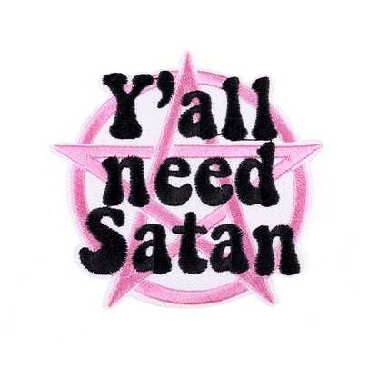 1pc "You All Need Satan" Embroidered Iron-On Patch, Colorful Letter, Adhesive Sewing Applique, Art Craft, Embroidery, Badge, Jacket Decoration