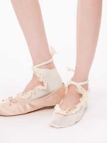 1/2 pares de calcetines tobilleros con lazo y encaje estilo bailarina Mary Jane para primavera/verano - Multicolor - Ver 4