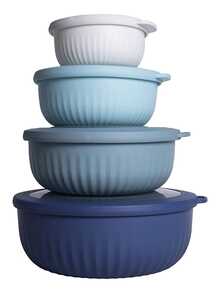 Meoky 8pcs/Set Assorted Size Round Plastic Nested Bowls With Lids - Multi-Size Food Storage Containers - Blue - View 9