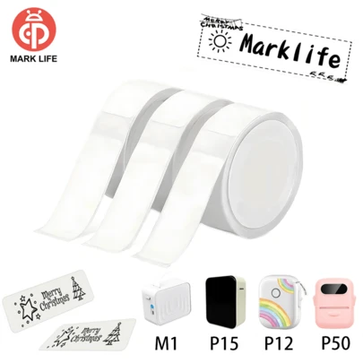 Marklife マークライフ サーマルプリンター用紙、1巻 ホワイト 12x40mm 15x30mm サーマルステッカー、ホワイト粘着ラベル、自己粘着 防水 耐油プリント用紙、P15/P12/M1/P50 ミニBluetoothプリンター用、キッチン、学校、オフィス、ホーム、ギフト/DIY クリエイティブ/マーキングに使用