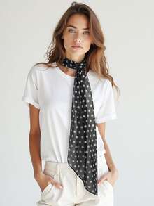 1条新款轻薄波点黑色长方形围巾，休闲时尚，适合春夏佩戴，采用聚酯纤维制成 - 彩色 - 查看 4