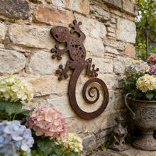1 pieza Figura decorativa de lagarto de metal oxidado, adecuada para decoración vintage de campo, jardín al aire interior. La estructura de metal resistente la convierte en un regalo ideal de decoración del hogar, apta para uso en la terraza - A - Ver 5