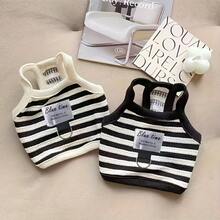 春夏宠物犬猫条纹背心，适合贵宾犬、泰迪犬、比熊犬等小型犬猫。无袖设计防止掉毛，配有牵引绳扣环。 - 彩色 - 查看 1