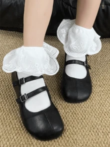 1/2 đôi tất dài đến bắp chân, màu đen trắng, họa tiết lá sen ren, đa năng, phù hợp cho mọi mùa. - Nhiều màu - Xem 5