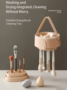 1pc Foldable Makeup Brush Cleaning Bowl, Multi-Functional Wash & Dry Rack, Makeup Sponge Cleaning Tool Box With Handle - A - View 1