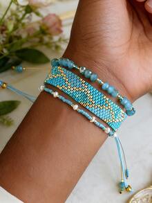 Bộ 3 vòng tay đính cườm dệt thủ công mới mùa hè, phụ kiện trang sức xếp chồng cá nhân hóa. - Nhiều màu - Xem 3