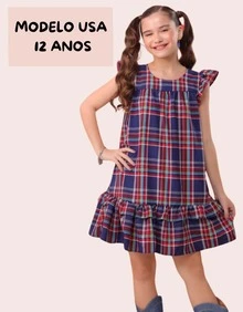 Junior Girl's Checkered Dress For June Festival, Light And Elegant, Flared - kotak-kotak/biru tua - View 2
