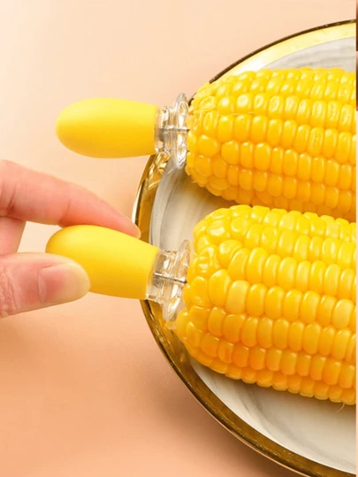 Bộ 2/4 chiếc dụng cụ gắp ngô bằng thép không gỉ, nĩa nhỏ màu vàng dùng cho tiệc nướng.