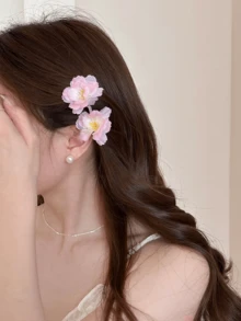 4个仿真渐变粉色樱花发夹，甜美氛围发饰，适合春夏佩戴，可用于摄影、旅行、生日等场合 - 粉色 - 查看 4