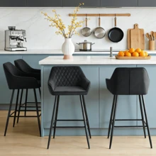 ZOONFA Bar Stools Black Velvet Breakfast Stools Upholstered Kitchen Bar Chairs With Armrest & Backrest Barstools For Kitchen Counter - Black - View 3