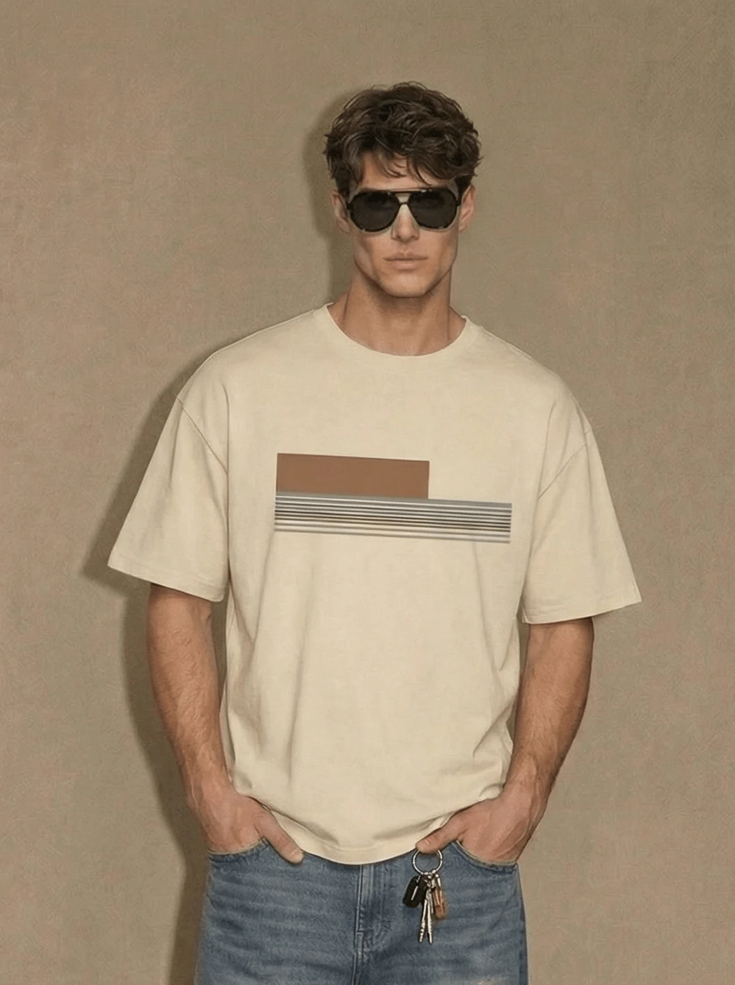 Men's Stripe Print Casual Round Neck Short Sleeve T-Shirt, Summer