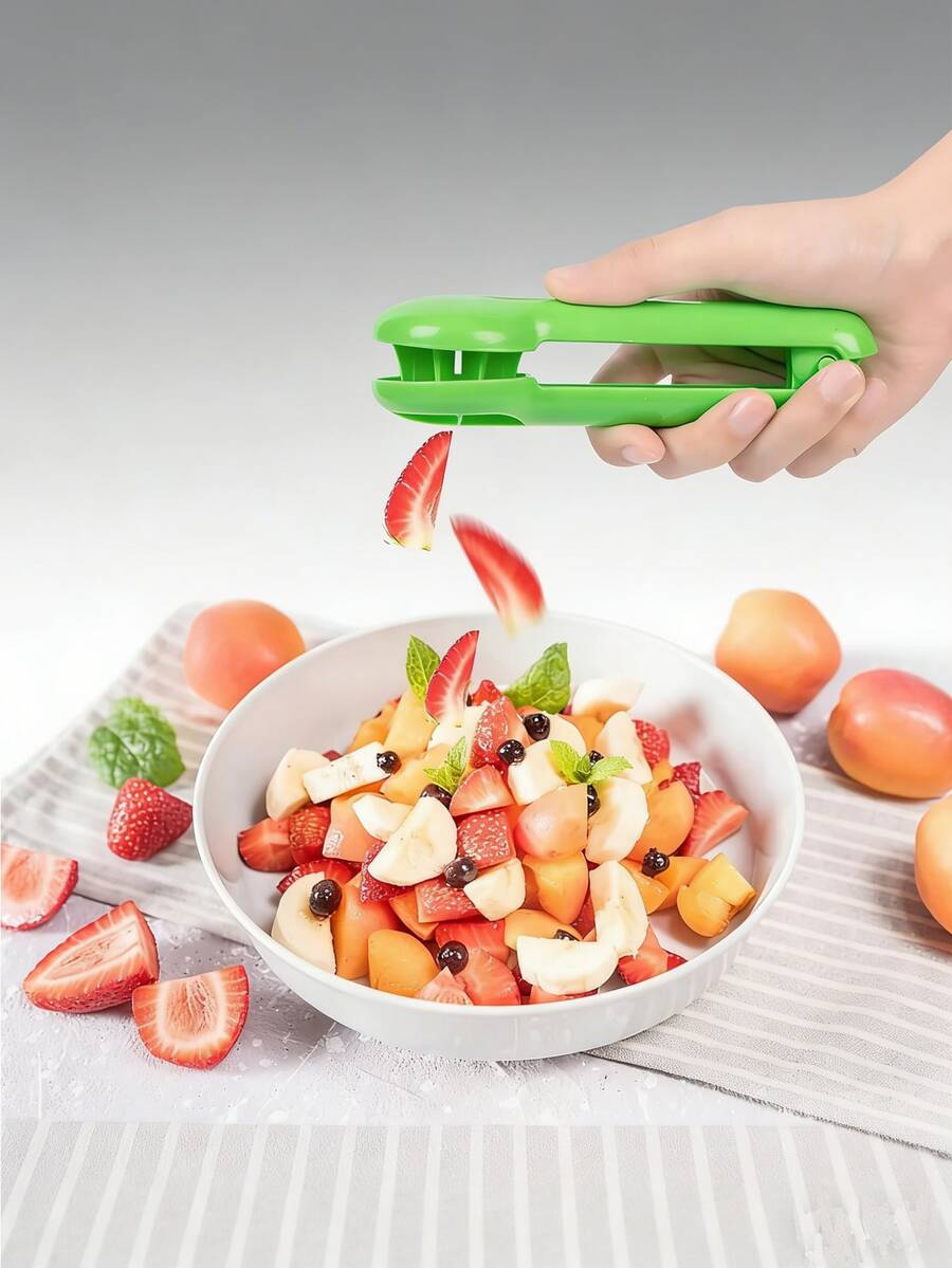 Máy cắt nho/cà chua/anh đào/dâu tây, máy thái rau củ quả đa năng màu xanh lá cây, thiết kế không lưỡi, phụ kiện nhà bếp. - Nhiều màu - Xem 1