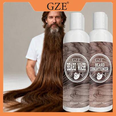 GZE 胡须洗发水和护发素套装，适用于灰胡须、白胡须、黑胡须清洁剂和保湿霜，适用于男士 - 不含对羟基苯甲酸酯和硫酸盐，胡须清洗剂可强韧和软化面部毛发，每日使用