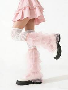 1双甜美花卉蕾丝喇叭袜，粉色/黑色/蓝色/白色可选，春夏款 - 彩色 - 查看 13