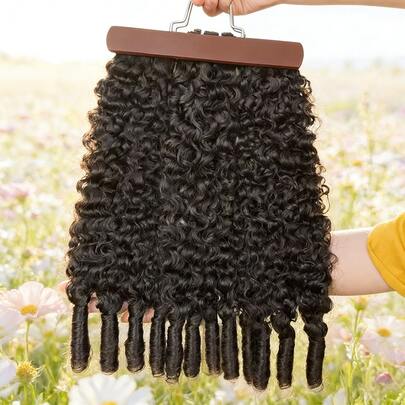 BINF Extensiones de cabello rizado birmano hechas de cabello humano 100% sin tratar, color natural, 1/3/4 piezas, cabello suave y grueso, 35–60 cm
